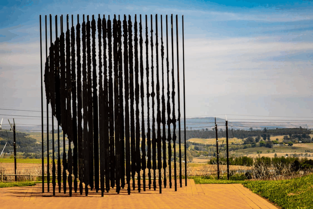 Outdoor sculpture of Nelson Mandela’s face