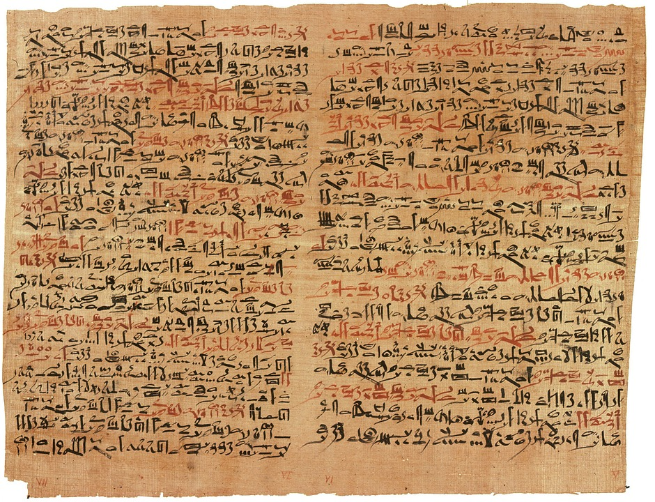 Ancient Egyptian papyrus with hieratic text, like scrolls once preserved in the Library of Alexandria.